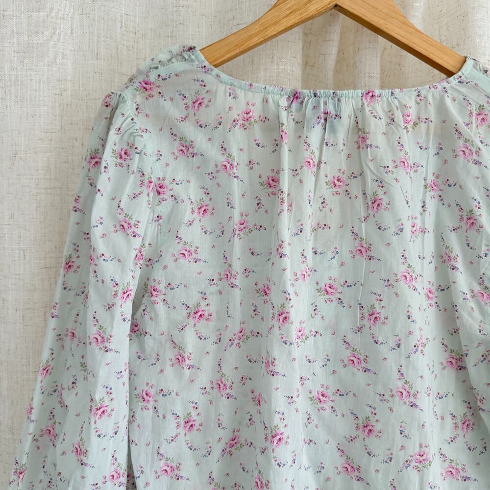 Gap Blouse Women Medium Blue Floral Cotton Ruffle Coquette Romantic Cottagecore - Picture 7 of 11